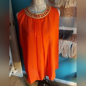Rouge Collection Woman's Orange Sleeveless Blouse 1X